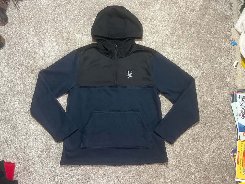 Spyder Racer 1/4 Zip Pullover Hoodie Size M Black Navy Blue